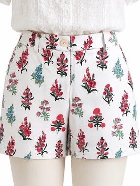 Talbots Women’s Cotton Scalloped Hem Shorts Mid Rise Chino White Floral Size 12P